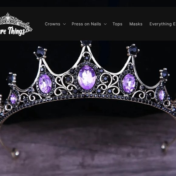 Goth Vintage Purple Tiara Crown birthday gift wedding cosplay Diadem pale gold - Picture 2 of 2